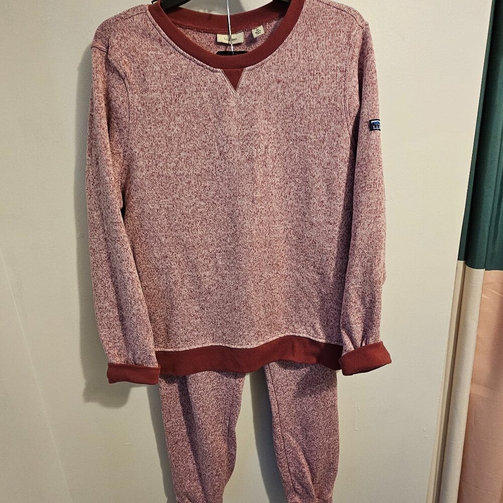 LL Bean Sweatshirt Sweatpants Set Womens Size Large Pink Fleece